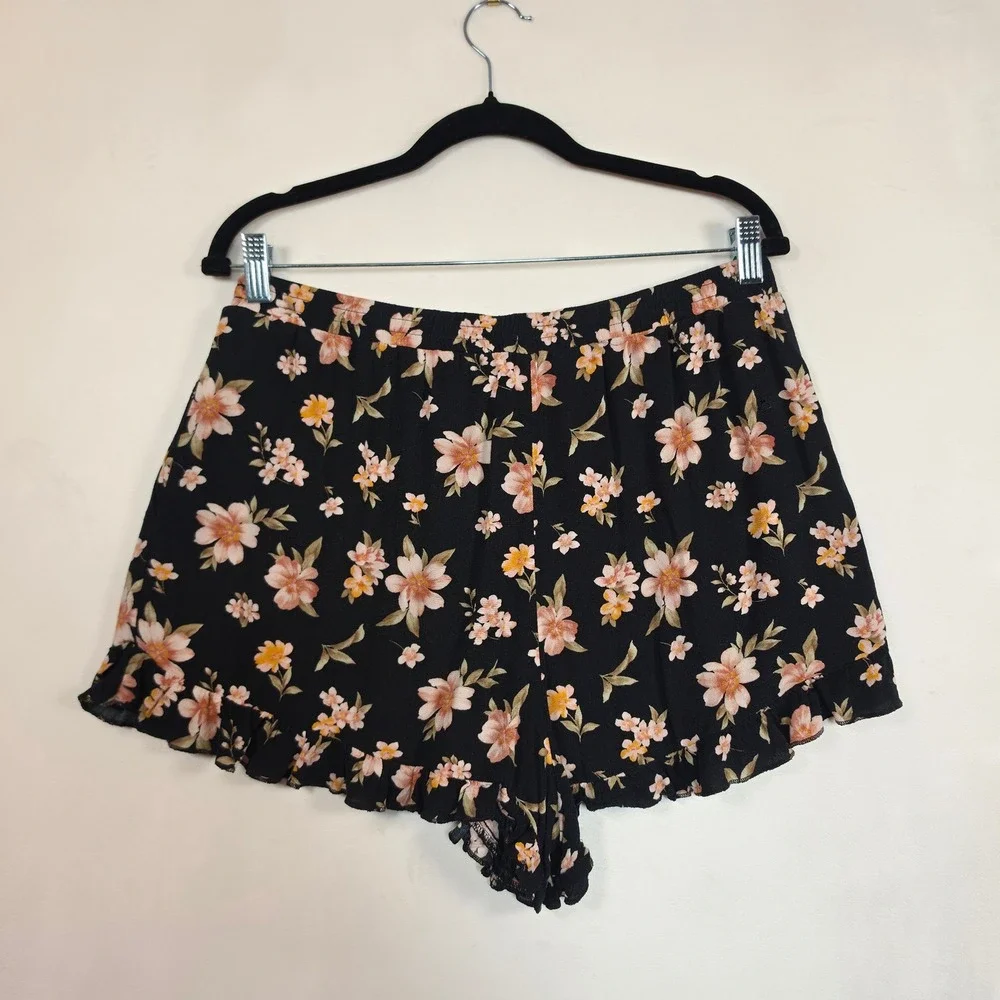 American Eagle Shorts Womens L Black Floral Boho Cottagecore Romantic‎ Festival